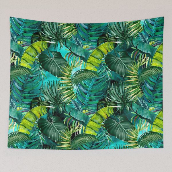 Item preview, Exotic tropical green foliage night forest, leaves and flowers tropical pattern, botanical illustration, green plants illustration  designed and sold by ZeinabTaha.
