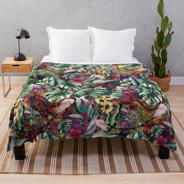 Item preview, Exotic turquoise forest, leaves and flowers tropical pattern, botanical illustration, multicoloured red floral illustration designed and sold by ZeinabTaha.