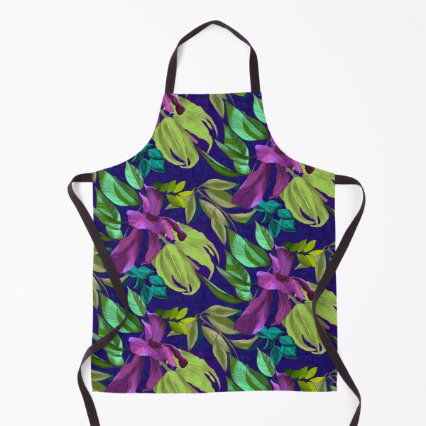 Item preview, tropical exotic paradise floral pattern, leaves and flowers tropical pattern, botanical illustration, purple blue floral illustration designed and sold by ZeinabTaha.