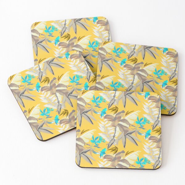 Item preview, tropical heaven trendy exotic floral pattern, leaves and flowers tropical pattern, botanical illustration, yellow turquoise floral illustration   designed and sold by ZeinabTaha.