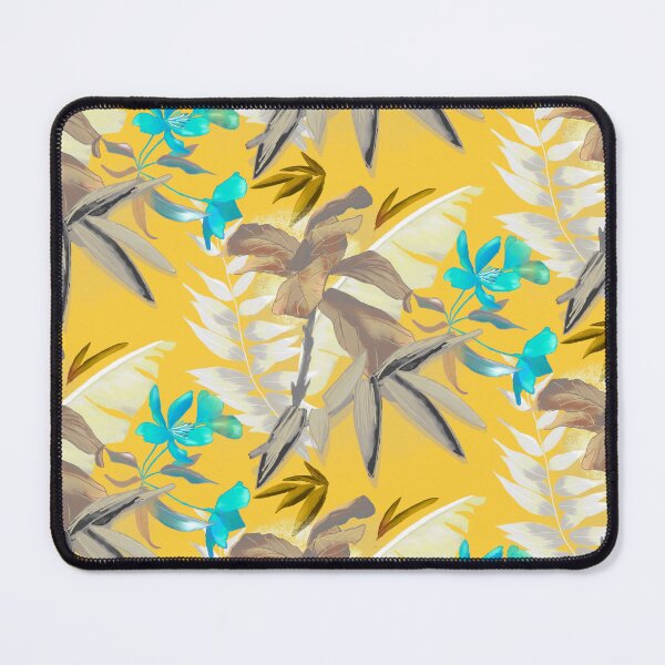 Item preview, tropical heaven trendy exotic floral pattern, leaves and flowers tropical pattern, botanical illustration, yellow turquoise floral illustration designed and sold by ZeinabTaha.