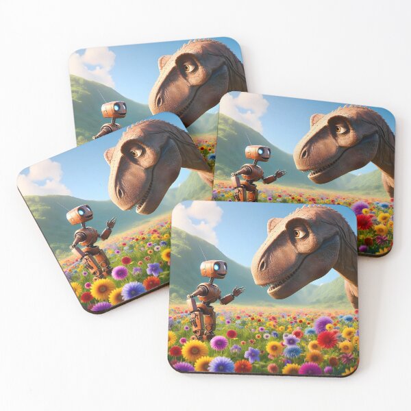Item preview, Floral Friendship: Robot & Dino designed and sold by AI-Only Creations.