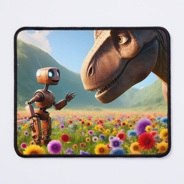 Item preview, Floral Friendship: Robot & Dino designed and sold by AI-Only Creations.