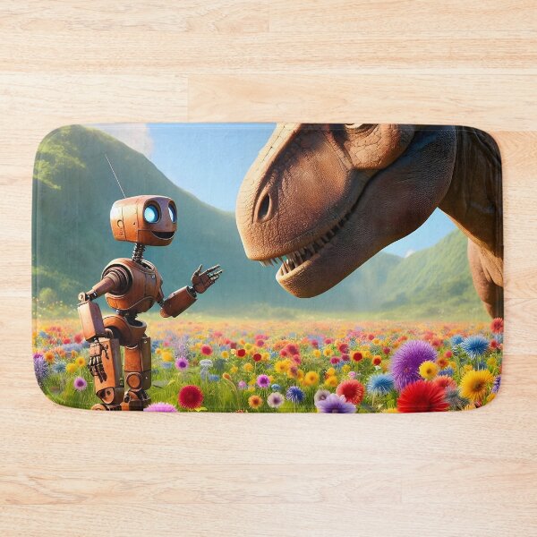 Item preview, Floral Friendship: Robot & Dino designed and sold by AI-Only Creations.