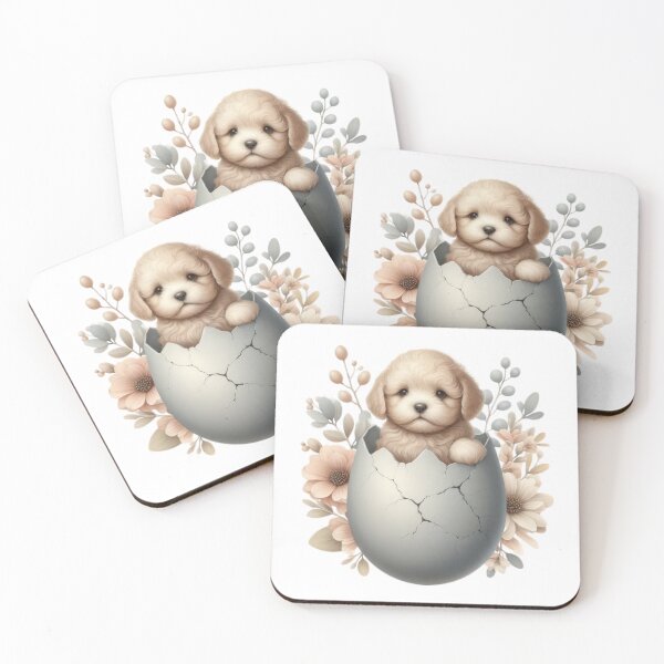 Item preview,  little dog in an egg shell  with flowers Easter cute animals watercolor drawing designed and sold by Expressions-Sel.