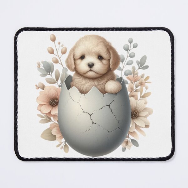 Item preview,  little dog in an egg shell  with flowers Easter cute animals watercolor drawing designed and sold by Expressions-Sel.