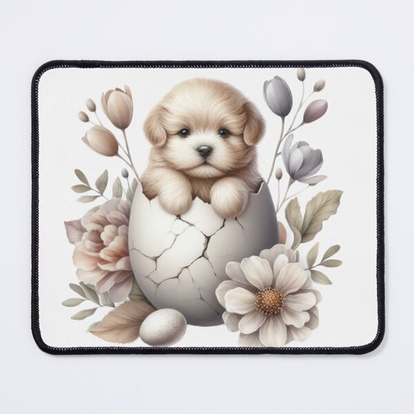 Item preview,  little brown dog  in an egg shell  with flowers Easter cute animals watercolor drawing designed and sold by Expressions-Sel.