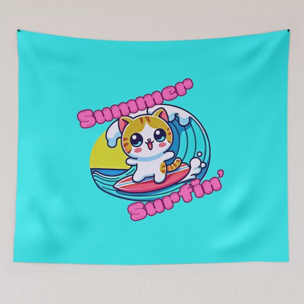 Item preview, Cute cat surfing in this Kawaii-style design for summer! designed and sold by Jim Stephens.