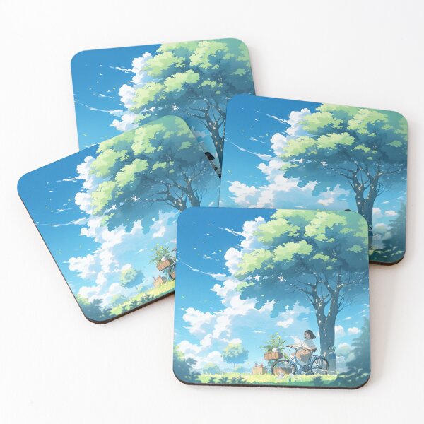 Item preview, A patch of grass with some dried brown leaves under the blue sky. Woman underneath the tree are having a picnic. designed and sold by HANGLEMAN.