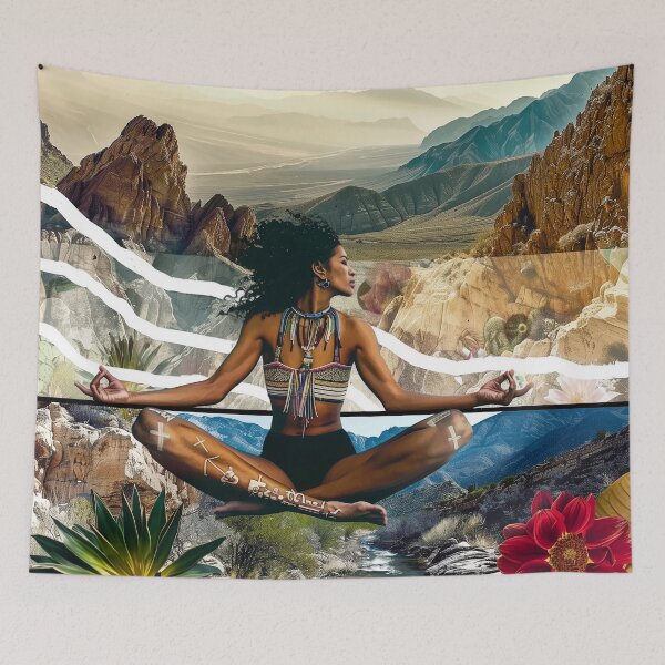 Item preview, Ethereal Meditation - Surreal Black Woman Embracing Nature’s Serenity Art designed and sold by Mystikos Art.