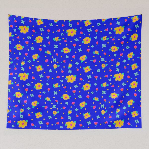Aperçu de l'œuvre Fond Bleu Vif Style Cottage Fleurs Jaunes créée et vendue par CheriesArt.