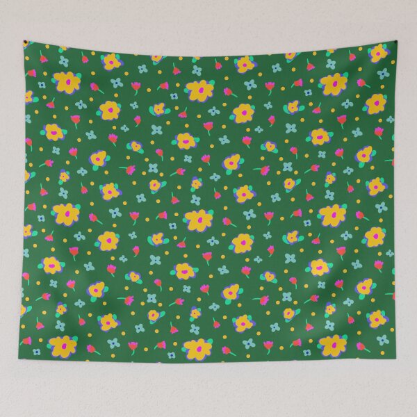 Aperçu de l'œuvre Fond Vert Style Cottage Fleurs Jaunes créée et vendue par CheriesArt.