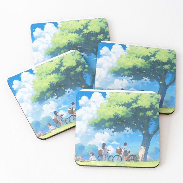 Item preview, A patch of grass with some dried brown leaves under the blue sky. Woman underneath the tree are having a picnic. designed and sold by HANGLEMAN.