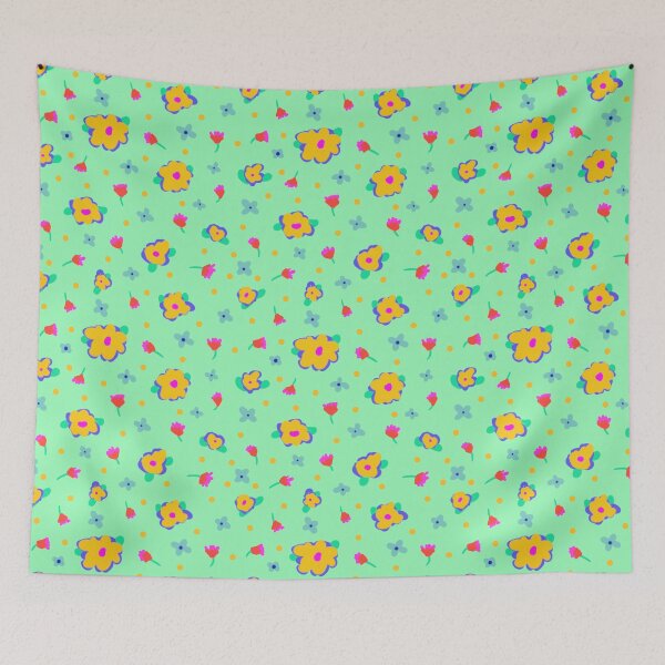 Aperçu de l'œuvre Fond Vert Menthe Style Cottage Fleurs Jaunes créée et vendue par CheriesArt.