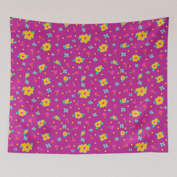 Aperçu de l'œuvre Fond Rose Violet Style Cottage Fleurs Jaunes créée et vendue par CheriesArt.