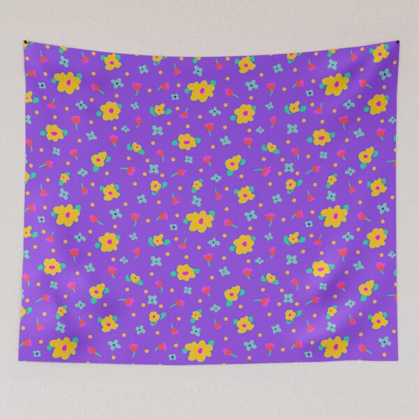 Aperçu de l'œuvre Fond Violet Style Cottage Pays Fleurs Jaunes créée et vendue par CheriesArt.