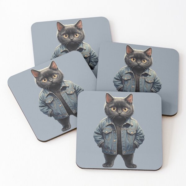 Item preview, Black Cat in Denim jacket designed and sold by PierreAlbijanic.