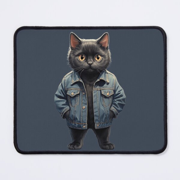 Item preview, Black Cat in Denim jacket designed and sold by PierreAlbijanic.