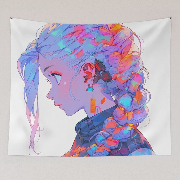 Aperçu de l'œuvre Tresses futuristes Cyber Neon Anime Girl créée et vendue par bubblegoth.
