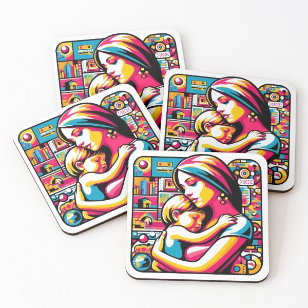 Item preview, Colorful Mother and Child in the City Love Artwork mother's day designed and sold by Taans-Creation.