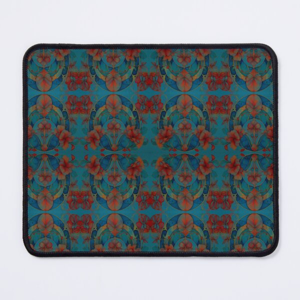 Item preview, Red flowers on blue designed and sold by Flowersonstuff.