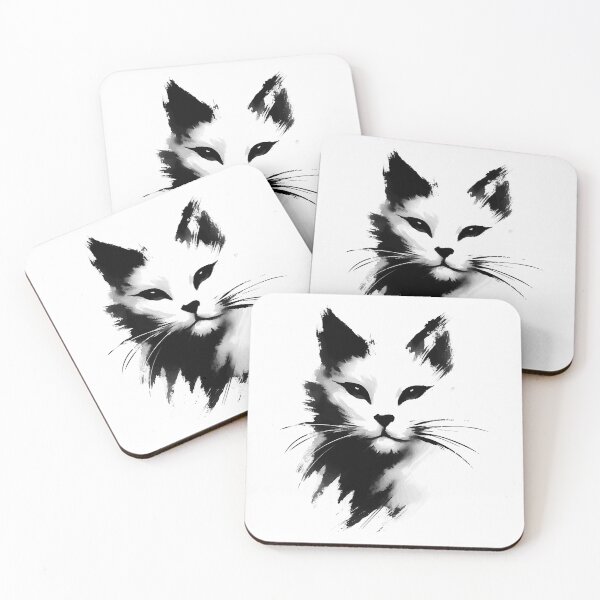Aperçu de l'œuvre Portrait de chat blanc coup de pinceau japonais Sumie créée et vendue par TomFrontierArt.