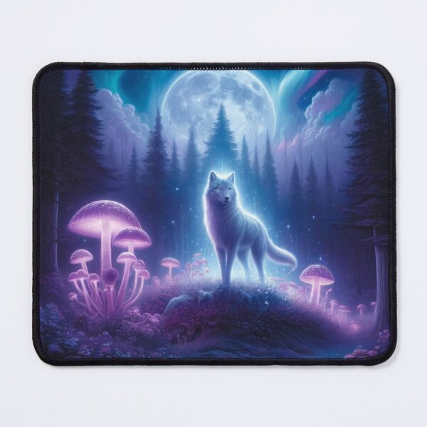 Item preview, Spirit Wolf Forest Moon Evergreen Trees Mushrooms designed and sold by Kahmarr Tyler.