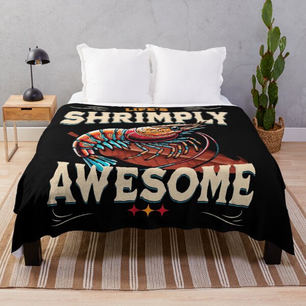 Item preview, Shrimply Awesome, shrimp on tropical almond leaf designed and sold by FinFriends.