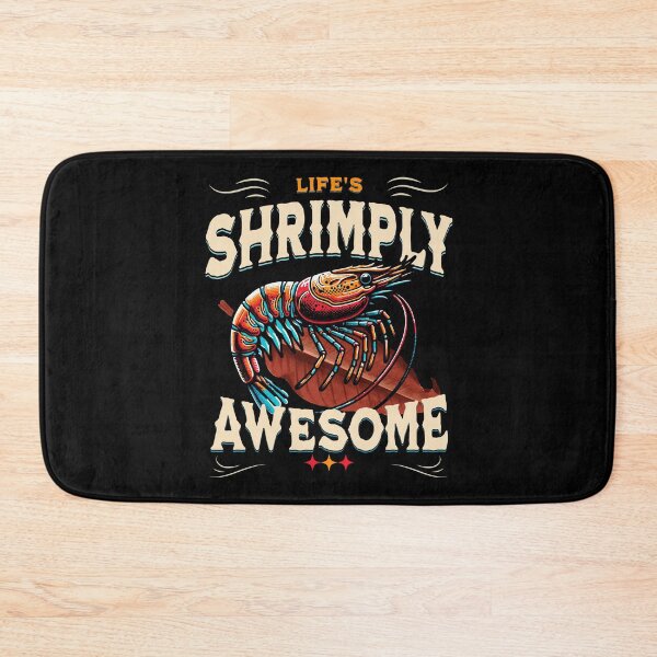 Item preview, Shrimply Awesome, shrimp on tropical almond leaf designed and sold by FinFriends.