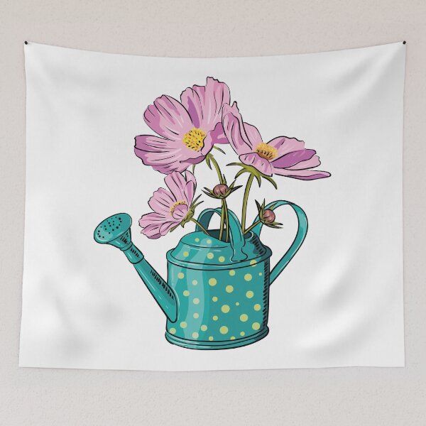 Item preview, Garden Cosmos Pink flowers in a watering can designed and sold by Deepness2023.