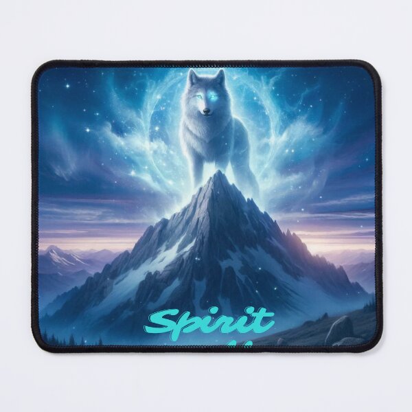 Item preview, Spirit Wolf on mountain beautiful, snow, stars, rocks, trees designed and sold by Kahmarr Tyler.