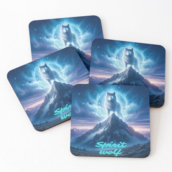 Item preview, Spirit Wolf on mountain beautiful, snow, stars, rocks, trees designed and sold by Kahmarr Tyler.