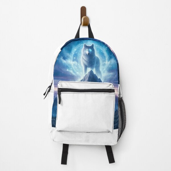 Item preview, Spirit Wolf on mountain beautiful, snow, stars, rocks, trees designed and sold by Kahmarr Tyler.