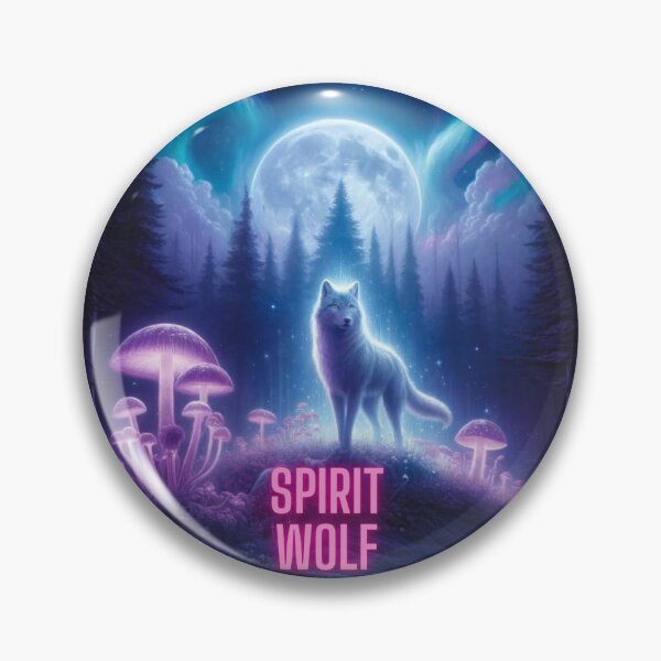 Item preview, Spirit wolf, Magic mushrooms, moon, northern lights, evergreen trees designed and sold by Kahmarr Tyler.