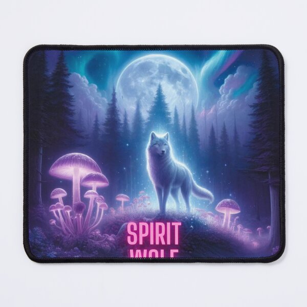 Item preview, Spirit wolf, Magic mushrooms, moon, northern lights, evergreen trees designed and sold by Kahmarr Tyler.