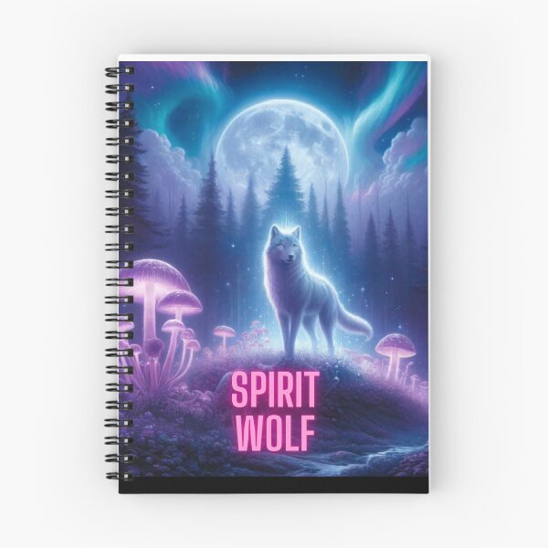Item preview, Spirit wolf, Magic mushrooms, moon, northern lights, evergreen trees designed and sold by Kahmarr Tyler.