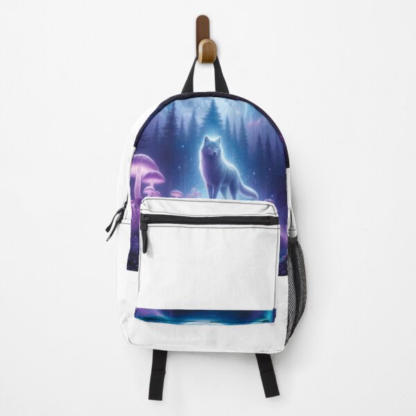 Item preview, Spirit wolf, Magic mushrooms, moon, northern lights, evergreen trees designed and sold by Kahmarr Tyler.