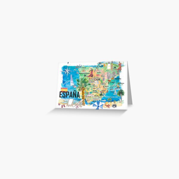 Aperçu de l'œuvre Carte de voyage illustrée de l'Espagne avec les routes principales et les points forts créée et vendue par artshop77.