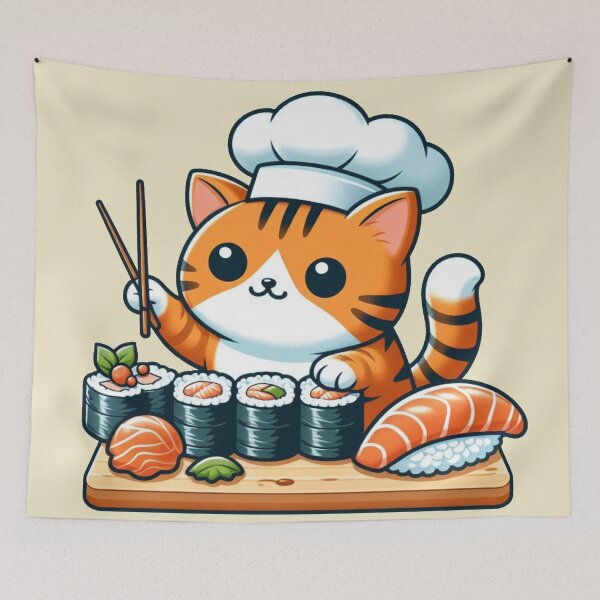 Item preview, Cat Sushi Master: Adorable Kitty Chef Serving Delicious Sushi designed and sold by Shtex.