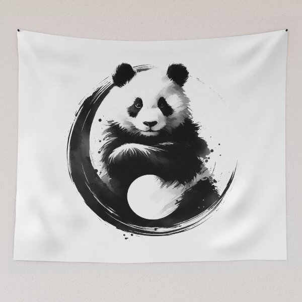 Item preview, Sumie Enso Circle Japanese Brushstroke Panda Bear designed and sold by TomFrontierArt.