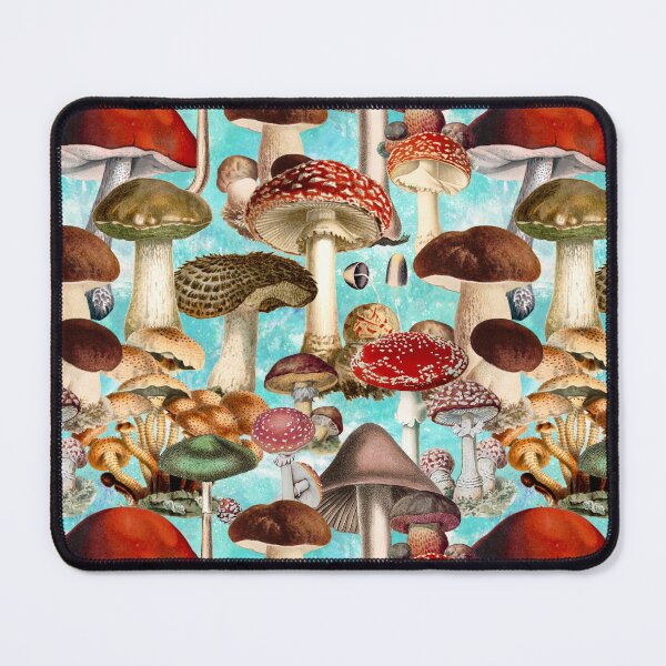 Item preview, Vintage mushrooms exotic garden, shrooms and fungi, botanical pattern, mushrooms illustration, seamless pattern, turquoise aqua pattern trendy designed and sold by ZeinabTaha.
