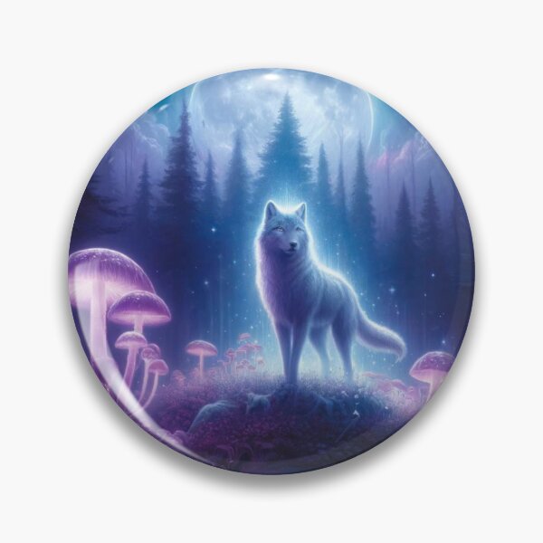 Item preview, Spirit Wolf Forest Moon Evergreen Trees Mushrooms designed and sold by Kahmarr Tyler.