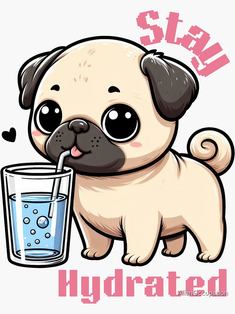 Cute Pug Dog Drinking Water Stay Hydrated