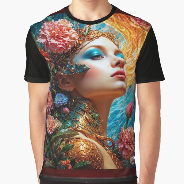 Her Floral Delights Beautiful AI Concept Art Portrait by Xzendor7 Graphic T-Shirt