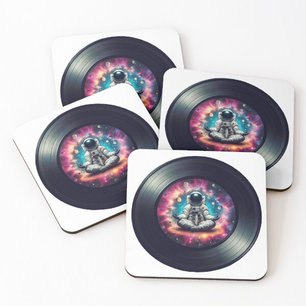 Item preview, astronaut meditates in space inside a vinyl record designed and sold by Kondi-Art.