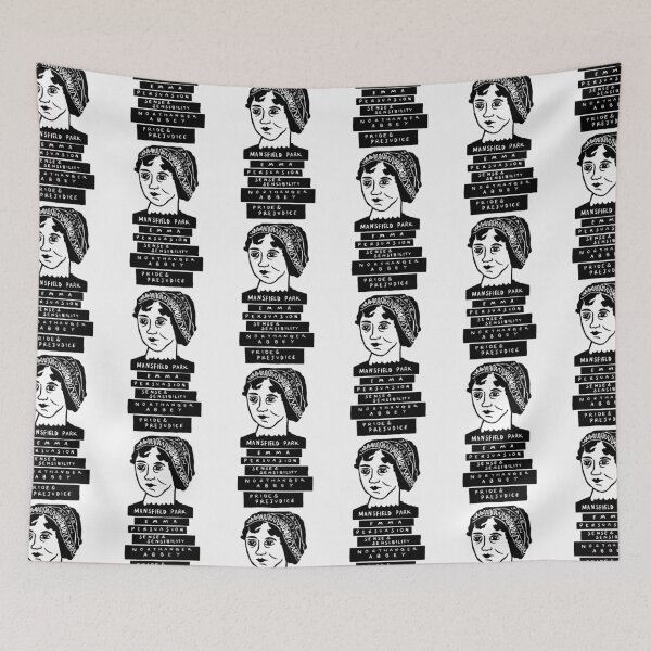 Item preview, Jane Austen and Her Book Stack Linocut designed and sold by louweasely.