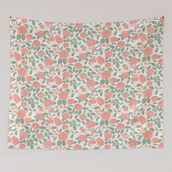 Item preview, Queen of Roses, pastel salmon pink flax lime green designed and sold by Caroline Rausch.