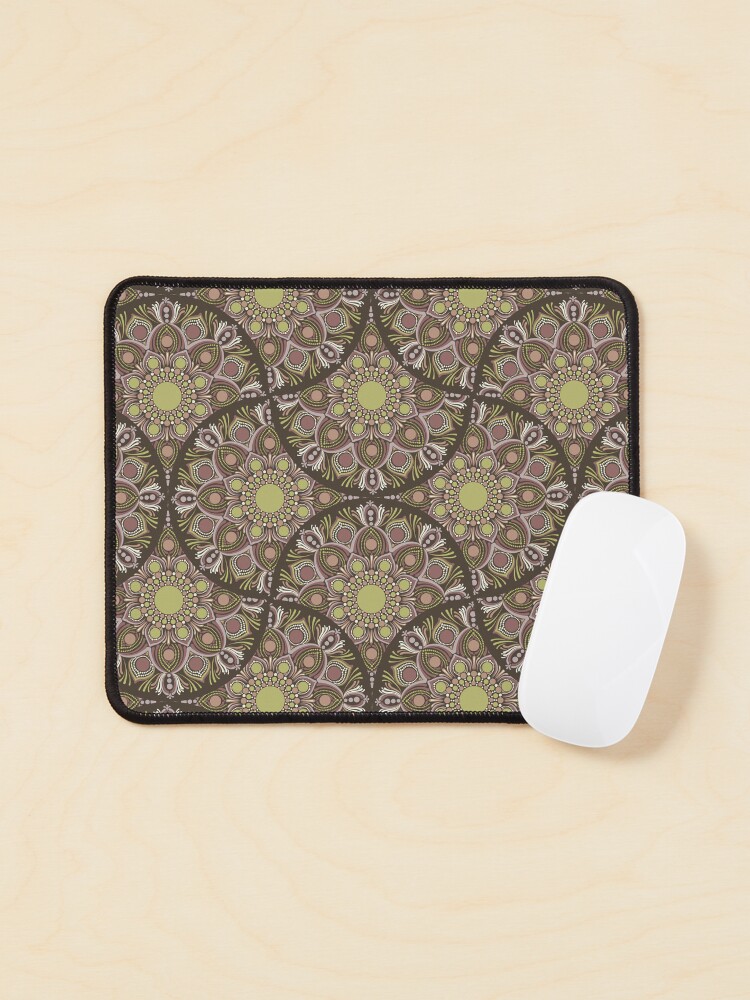 Mouse Pad, Warm Neutrals Pistachio Biscotti Dot Mandala Art Deco Fans designed and sold by Triplicate Limited