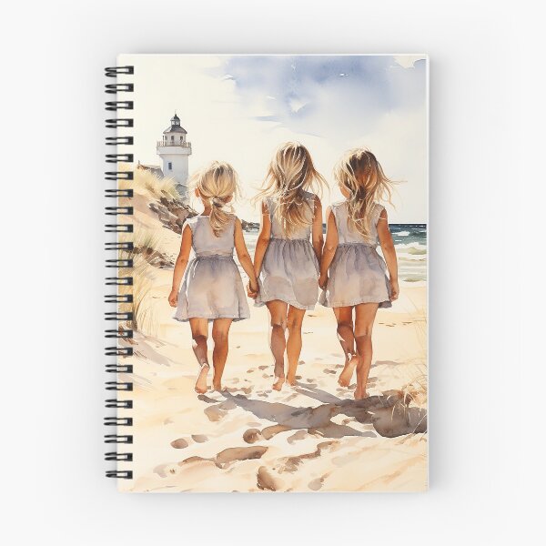 Item preview, Seashell Sisters - Three Blonde Girls Walking Hand-In-Hand On The Beach - Children Art - Watercolor Art designed and sold by CastleBySea.