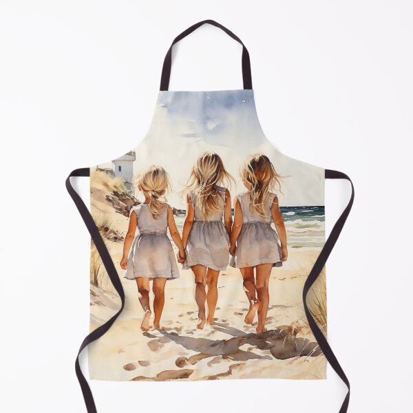 Item preview, Seashell Sisters - Three Blonde Girls Walking Hand-In-Hand On The Beach - Children Art - Watercolor Art designed and sold by CastleBySea.